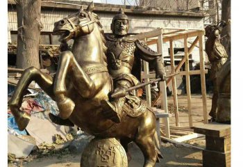 骑马雕塑-公园铜雕喷金烤漆战士骑马雕塑