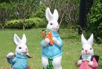 兔子雕塑-公园三只树脂彩绘兔子雕塑