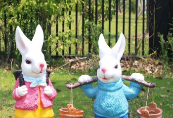 兔子雕塑-花园两只树脂彩绘兔子雕塑