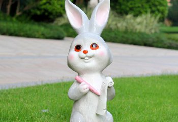兔子雕塑-森林一只在写字的树脂兔子雕塑