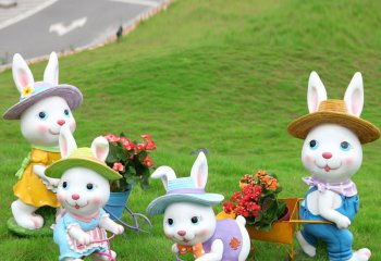 兔子雕塑-庭院草坪玻璃钢玩耍的四只兔子雕塑