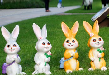 兔子雕塑-树林四只卡通树脂兔子雕塑
