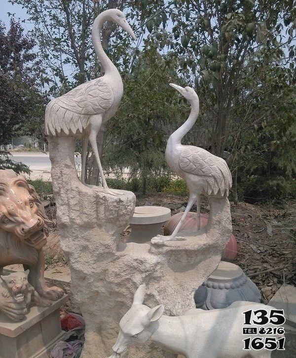 仙鹤雕塑-公园大型装饰品摆件汉白玉石雕仙鹤雕塑高清图片