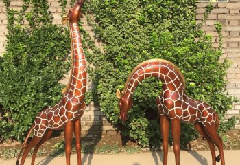 长颈鹿雕塑-户外抽象不锈钢仿铜长颈鹿雕塑