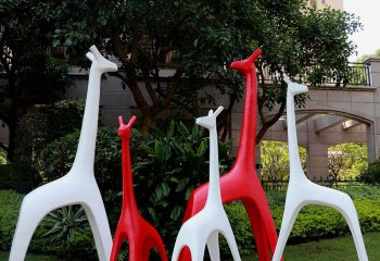长颈鹿雕塑-街道创意玻璃钢抽象卡通长颈鹿雕塑