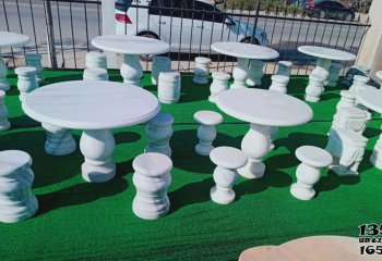 桌椅雕塑-汉白玉公园别墅圆桌凳石雕