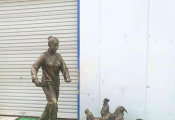 鸡雕塑-公园里吃食的玻璃钢喷漆鸡雕塑