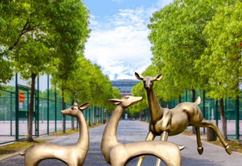 鹿雕塑-公园抽象不锈钢仿铜鹿雕塑