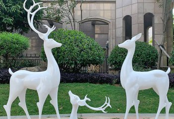 鹿雕塑-小区街道玻璃钢白色鹿雕塑