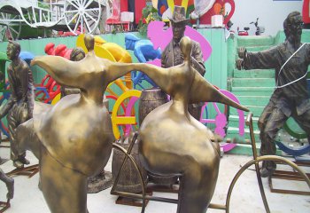 女性雕塑-景区玻璃钢仿铜骑车的女性雕塑