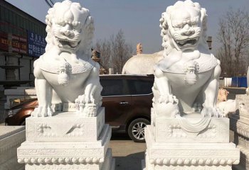 狮子雕塑-墓地汉白玉石雕一对狮子雕塑