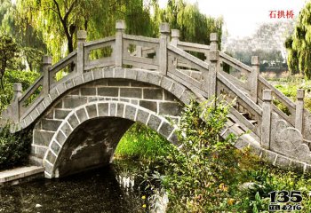 石桥雕塑-公园湖边小石拱桥大理石栏杆景观