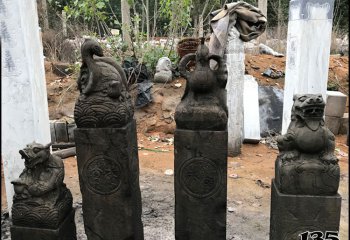 拴马柱雕塑-做旧青石四神兽雕塑公园拴马柱
