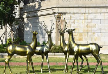 鹿雕塑-别墅小区不锈钢仿铜镜面鹿雕塑