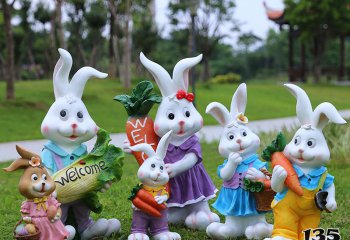 兔子雕塑-动物园一群玻璃钢彩绘兔子雕塑