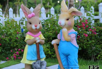 兔子雕塑-儿童乐园两只玻璃钢兔子雕塑
