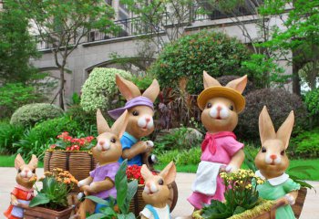 兔子雕塑-公园玻璃钢彩绘卡通兔子雕塑