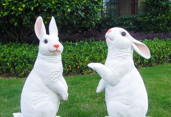 兔子雕塑-景区两只白色玻璃钢兔子雕塑