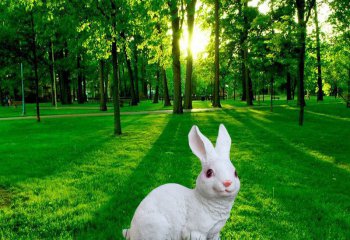兔子雕塑-森林摆件一只白色玻璃钢兔子雕塑