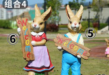 兔子雕塑-商业街摆件两只玻璃钢兔子雕塑