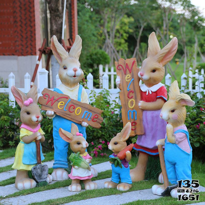 兔子雕塑-庭院装饰玻璃钢彩绘兔子雕塑高清图片