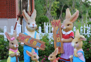 兔子雕塑-庭院装饰玻璃钢彩绘兔子雕塑