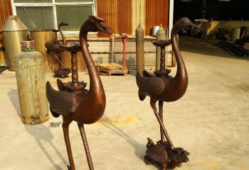 仙鹤雕塑-景区公园创意不锈钢仿铜鹤雕塑