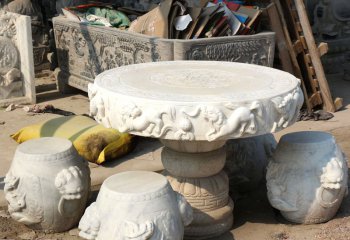 桌椅雕塑-景区寺院摆放汉白玉大理石桌凳