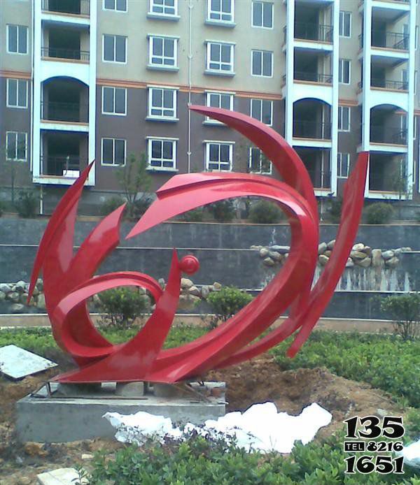 凤凰雕塑-小区不锈钢抽象个性红色凤凰雕塑高清图片
