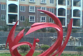 凤凰雕塑-小区不锈钢抽象个性红色凤凰雕塑