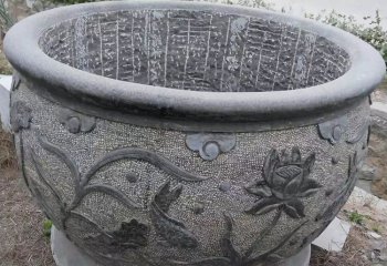 缸雕塑-大理石石雕大型浮雕莲花缸雕塑