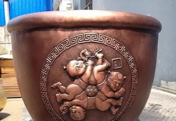 缸雕塑-广场水缸铜雕吉祥娃娃缸雕塑