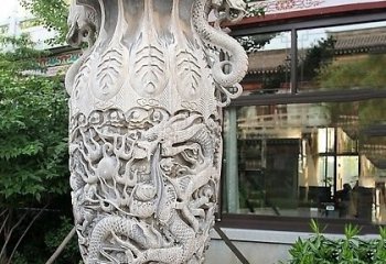 花瓶雕塑-博物馆城市广场汉白玉龙腾花瓶石雕