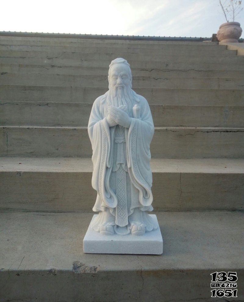 孔子雕塑-学院公园汉白玉至圣先师孔子石雕高清图片
