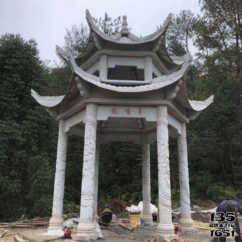 凉亭雕塑-山区寺庙户外双层斗拱顶青石仿古凉亭高清图片