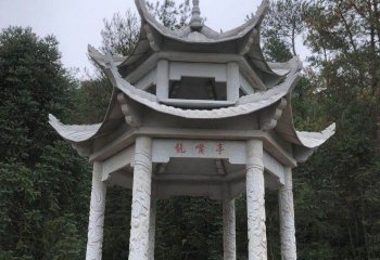 凉亭雕塑-山区寺庙户外双层斗拱顶青石仿古凉亭