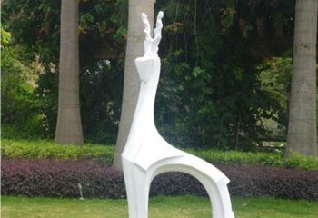 鹿雕塑-公园抽象玻璃钢白色鹿雕塑