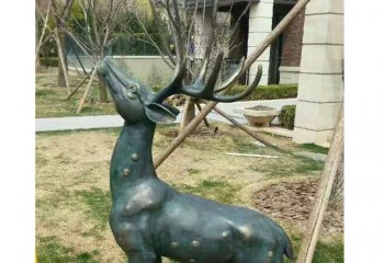 鹿雕塑-户外景区玻璃钢仿铜鹿雕塑