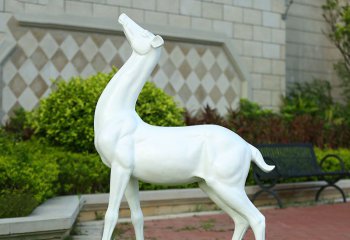 鹿雕塑-广场玻璃钢户外景观白色鹿雕塑