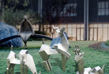梅花鹿雕塑-不锈钢抽象几何创意户外园林的梅花鹿雕塑