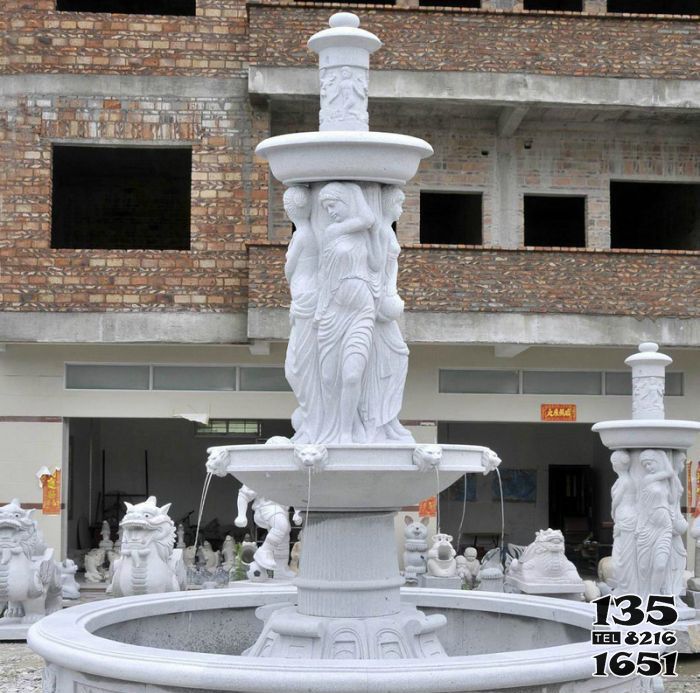 喷泉雕塑-别墅景观汉白玉西方人物喷泉石雕高清图片