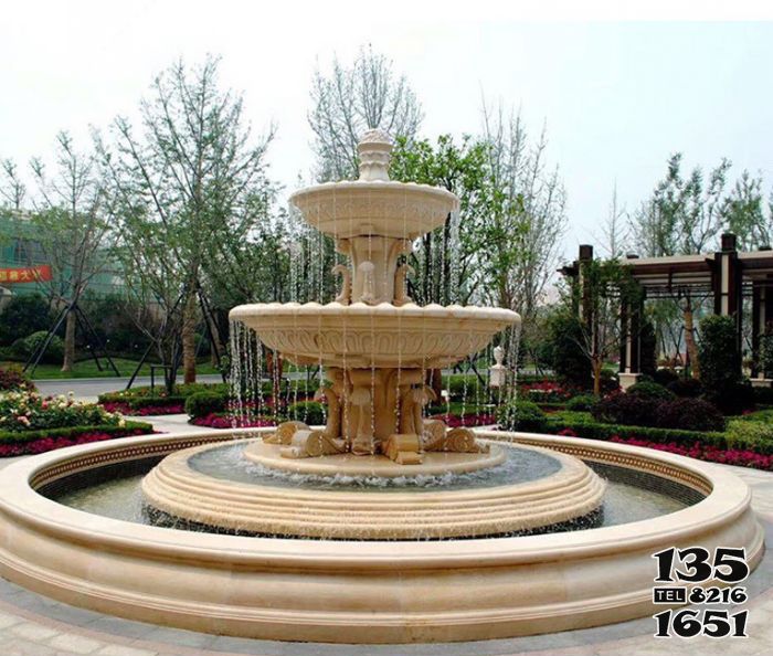 喷泉雕塑-园林广场晚霞红欧式喷泉石雕高清图片