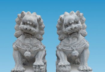 狮子雕塑-景区户外街道汉白玉石雕一对狮子雕塑
