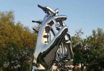 手型雕塑-大学文化广场能否抽象手交叉镜面手型不锈钢雕塑
