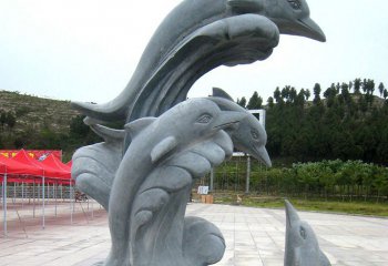 海豚雕塑-景区一大三小石雕海豚雕塑