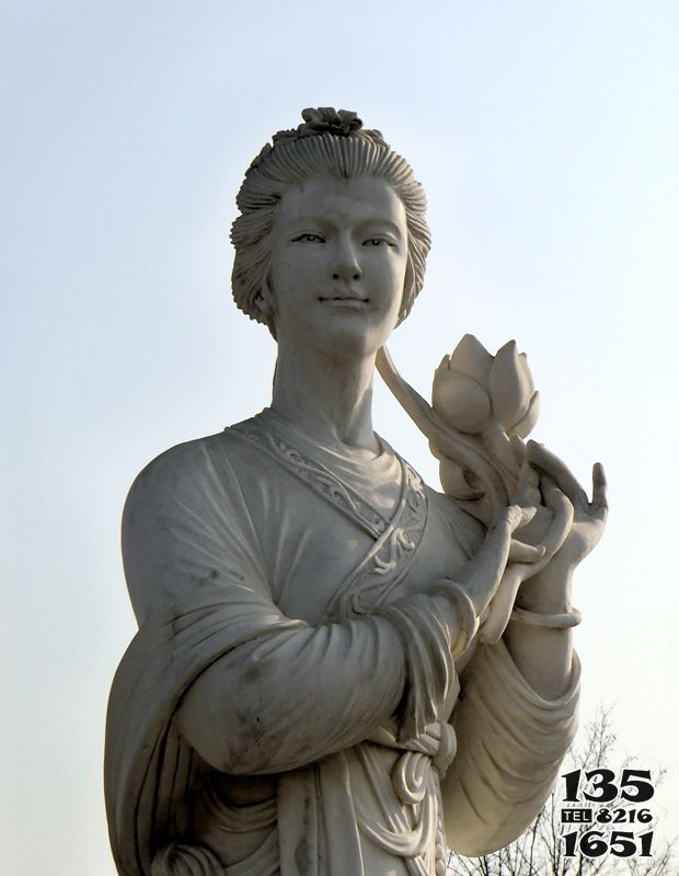 荷花雕塑-韩白云十二花神之古代美女手捧荷花雕塑