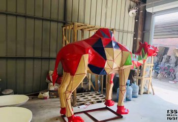 骆驼雕塑-街道摆放的不锈钢彩绘骆驼雕塑