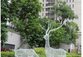 梅花鹿雕塑-公园镂空创意户外园林景观梅花鹿雕塑