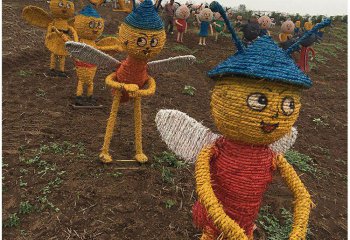 蜜蜂雕塑-游乐园摆放稻草编织彩绘不锈钢蜜蜂雕塑