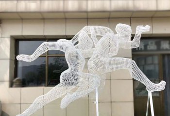 跑步雕塑-街边摆放不锈钢跑步人物网格雕塑